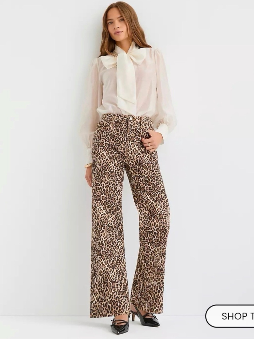 LOFT Petite Leopard Print Stretch Wide Leg Hi Rise Jeans Sz 26P / 2P